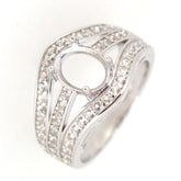Sterling Silver Semi Mount Ring Setting for Oval 9x7mm, featuring White Topaz accents, elegant and customizable.