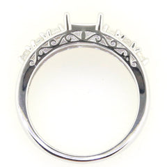 Sterling Silver Semi Mount Ring Setting with intricate design and White Topaz accents, 8x6mm gemstone placeholder.