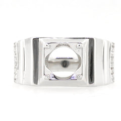 Men's sterling silver semi mount ring setting with round accent for customizable gemstones.