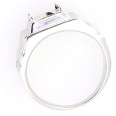 Men's sterling silver semi mount ring setting with round 8x8 white topaz accent, shown from the side view.