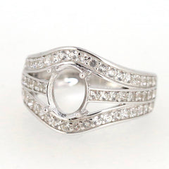 Sterling Silver Semi Mount Ring Setting featuring Oval OV 9x7mm stone and White Topaz accents.