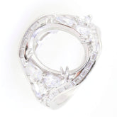 Sterling silver semi mount ring setting for oval 15x12mm, featuring a split shank and halo design.