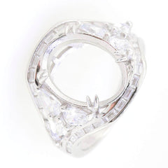 Sterling silver semi mount ring setting for oval 15x12mm, featuring a split shank and halo design.