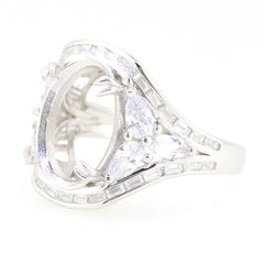 Sterling silver semi mount ring setting for oval 15x12mm center, featuring a split shank halo design.