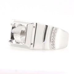 Men's sterling silver semi mount ring setting with round accent for 8x8 white topaz. Made to order for various sizes.