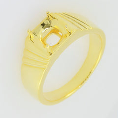 Men's Sterling Silver Semi Mount Ring Setting with cushion cut, customizable size, elegant design for gemstones.