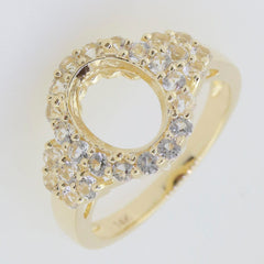 Sterling Silver Semi Mount Ring Setting with White Topaz, designed for an oval gemstone 10x8mm, made to order.
