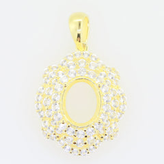 Elegant gold pendant setting with sparkling cubic zirconia, suitable for 10x8mm oval gemstone.