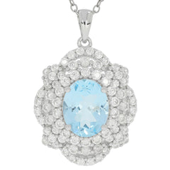 Sterling silver semi mount pendant setting with oval blue topaz and white topaz gemstones.