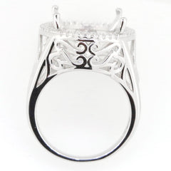 Sterling Silver Semi Mount Ring Setting with intricate design, suitable for Oval gemstones, featuring a halo for White Topaz.