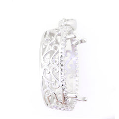 Sterling Silver Semi Mount Pendant Setting with intricate design and white topaz accents, ready for a custom gemstone.
