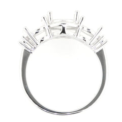 Sterling Silver Semi Mount Ring Setting for 9x7mm oval gem with three stone design. Ideal for personalized jewelry.