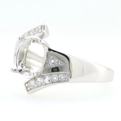 Sterling Silver Semi Mount Ring Setting with White Topaz, Oval 10x8mm Bypass Design for Custom Gemstone