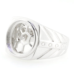 Sterling Silver Semi Mount Ring Setting with hexagonal design for cabochon stone, modern and unique craftsmanship.