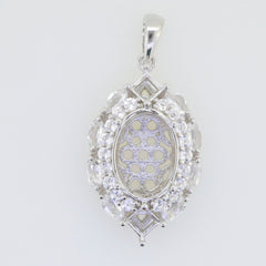 Custom sterling silver semi mount pendant setting with halo design featuring white topaz accents, made to order.