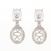 Sterling silver semi mount earrings setting with oval design and white topaz, customizable sizes available.
