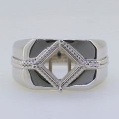 Men's sterling silver semi mount ring setting showcasing a princess cut 7x7mm design without a gemstone.