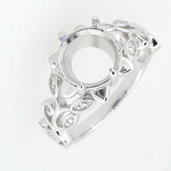Sterling silver semi mount ring setting in Art Nouveau style with round 10x10mm gemstone holder.