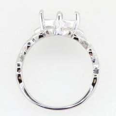 Sterling silver semi mount ring setting in Art Nouveau style, designed for 10x10mm gemstones, shown from above.