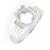Sterling Silver semi mount ring setting featuring white topaz accents for 10x8mm oval gemstone