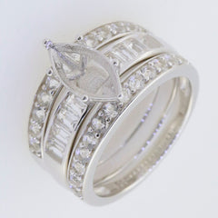 Sterling Silver Semi Mount Ring Setting with Marquise and Baguette stones in a 3 pieces wedding engagement ring set.