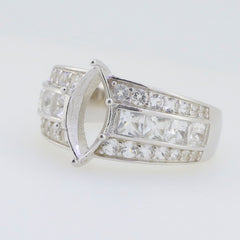 Sterling Silver Semi Mount Ring Setting with Marquise shape for engagement or wedding, features sparkling stones.