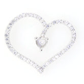 Sterling silver heart-shaped semi mount pendant setting with white topaz gemstones, designed for custom gemstone fitting.