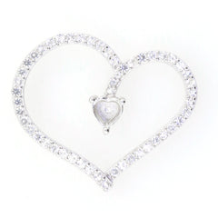 Sterling silver heart-shaped semi mount pendant setting with white topaz gemstones, designed for custom gemstone fitting.