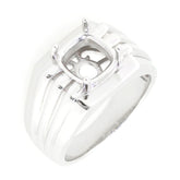 Men's sterling silver semi mount ring setting with cushion for 8x8mm gemstone, elegant design.