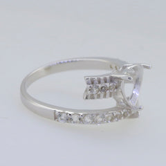 Sterling Silver Semi Mount Bypass Ring Setting with White Topaz Accent, Heart-shaped Gemstone Placeholder