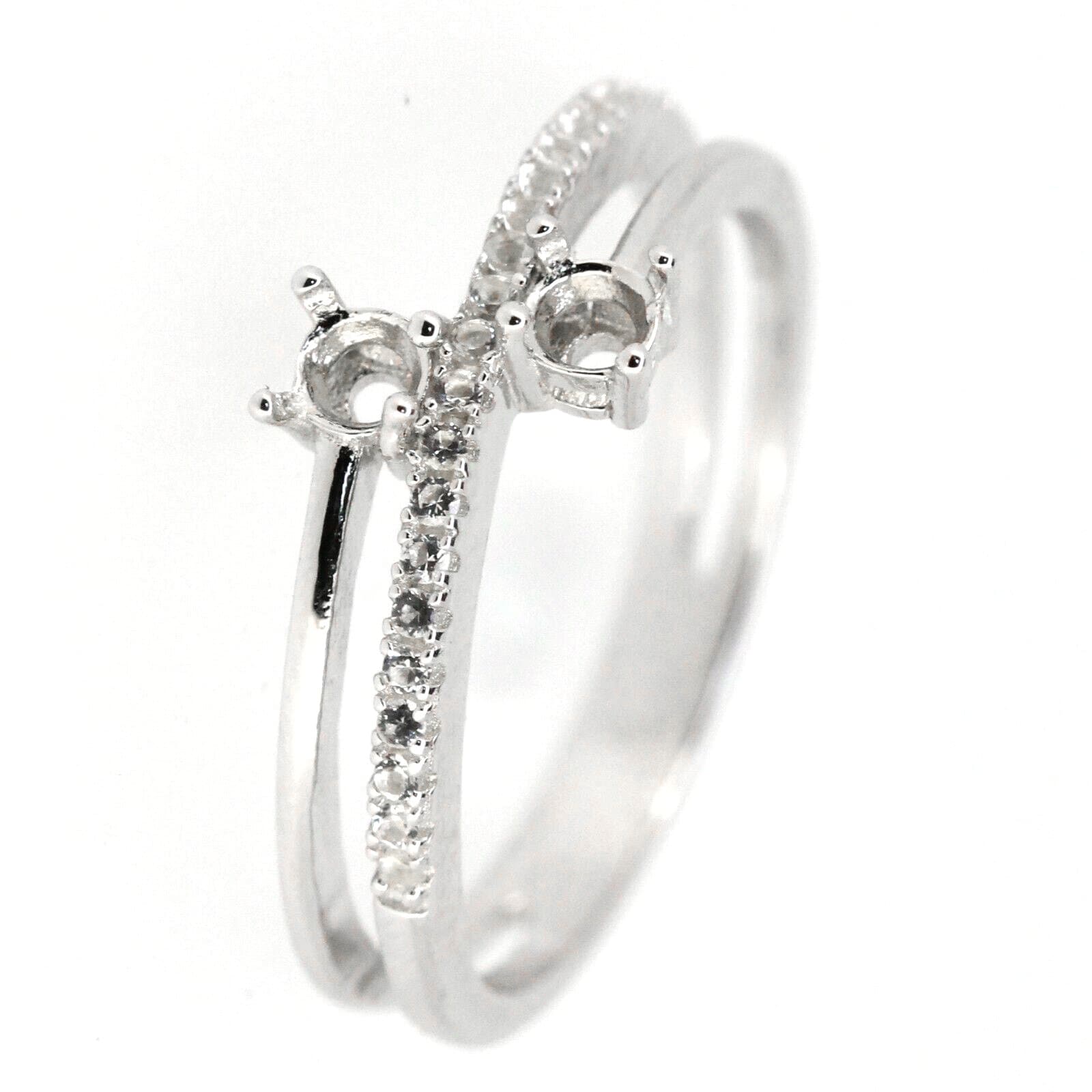 Sterling Silver Semi Mount Ring Setting with round 3.5mm stones and white topaz accents, designed for custom orders.