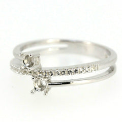 Sterling silver semi mount ring setting with white topaz accent, showcasing a round RD 3.5mm design, Toi et Moi style.