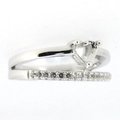 Sterling Silver Semi Mount Ring Setting featuring heart design and white topaz accents.