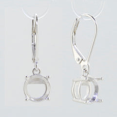 Custom sterling silver semi mount earrings setting for 6x6mm round stone, dangle leverback style.