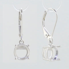 Sterling Silver semi mount earrings setting for 8x8mm gemstones, featuring dangle leverback design.