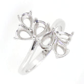 Sterling silver semi mount bypass ring setting with butterfly design, suitable for multiple gemstone arrangements.