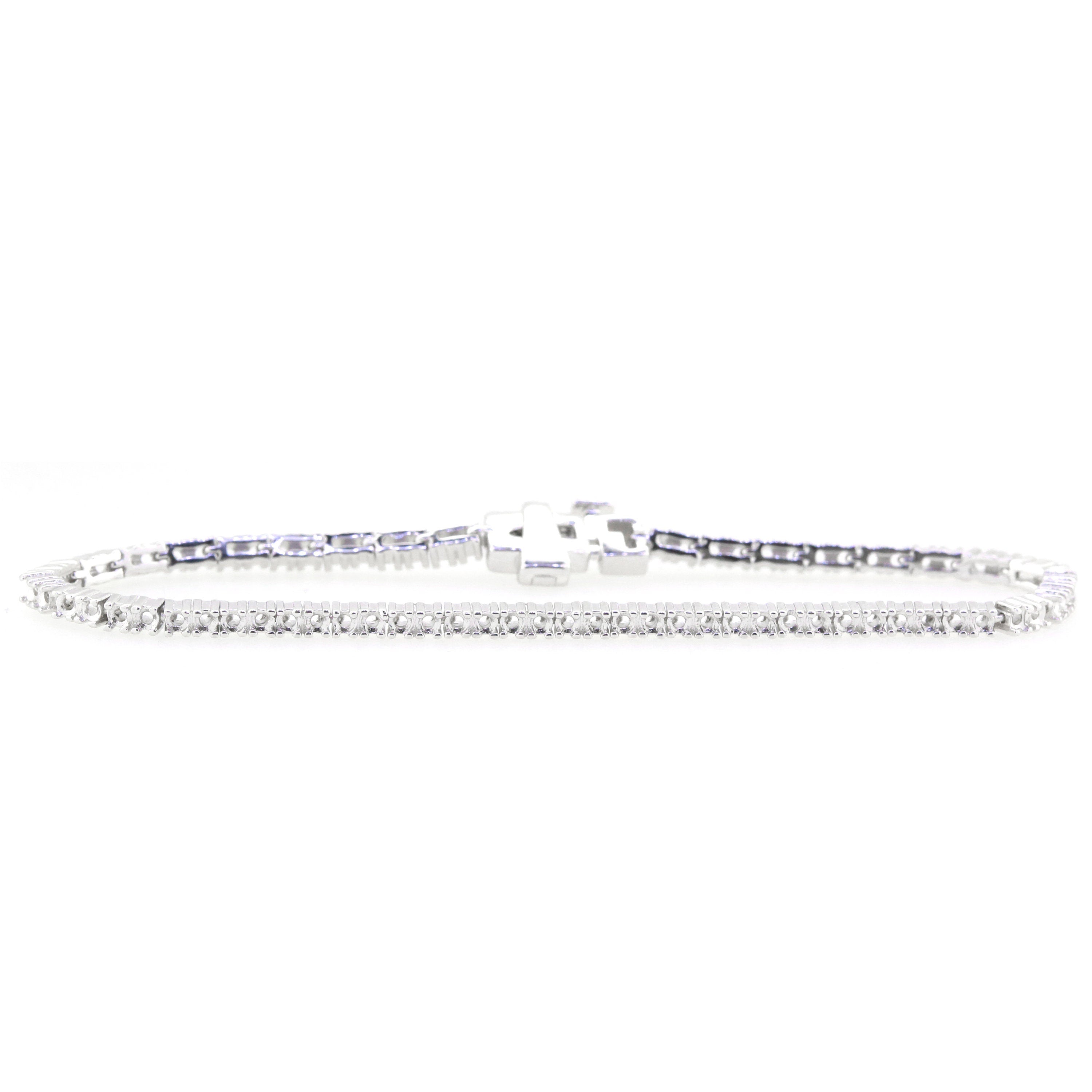 Sterling Silver Semi Mount Tennis Bracelet Setting with Round RD 2x2mm, handmade for custom sizing, featuring sturdy stainless steel tongue.