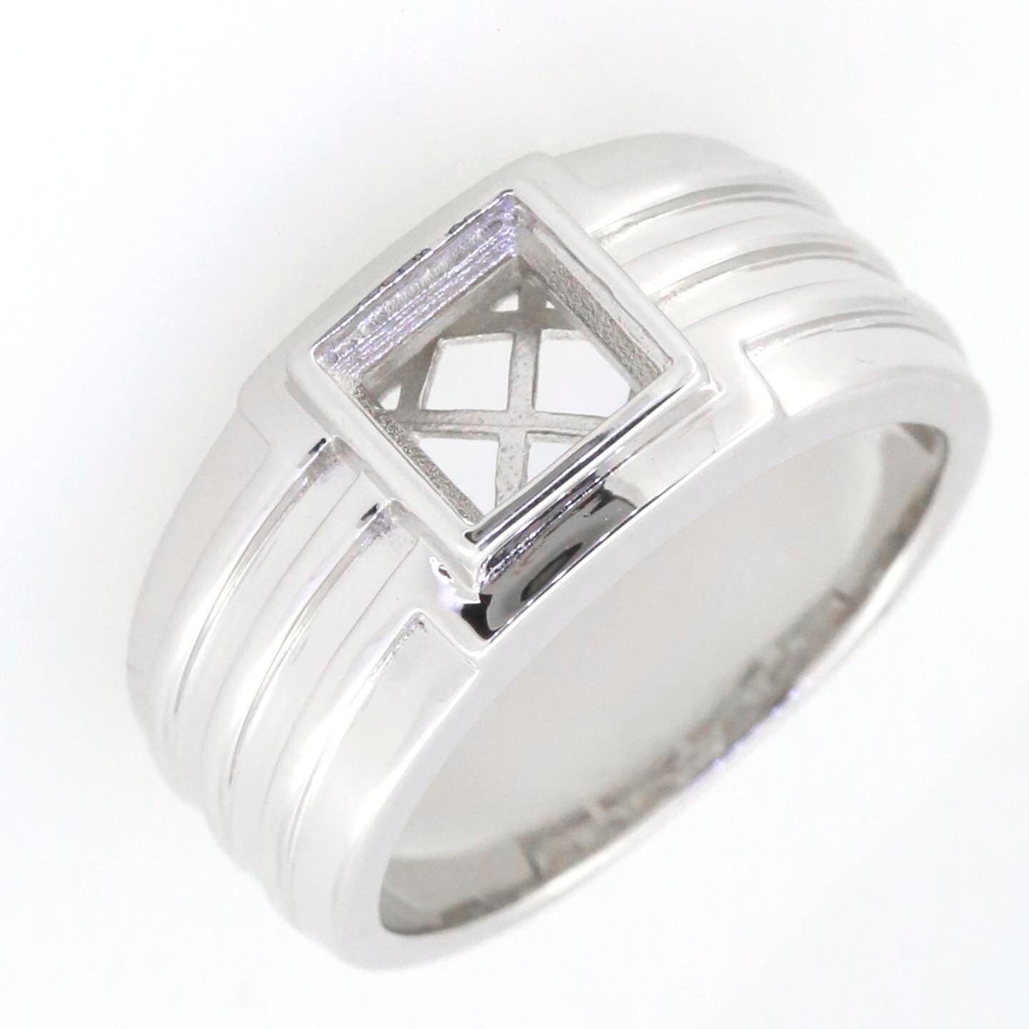 Men's sterling silver semi mount ring setting with square princess cut design, sized for custom fit.