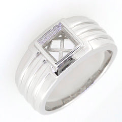 Men's sterling silver semi mount ring setting with square princess cut design, sized for custom fit.