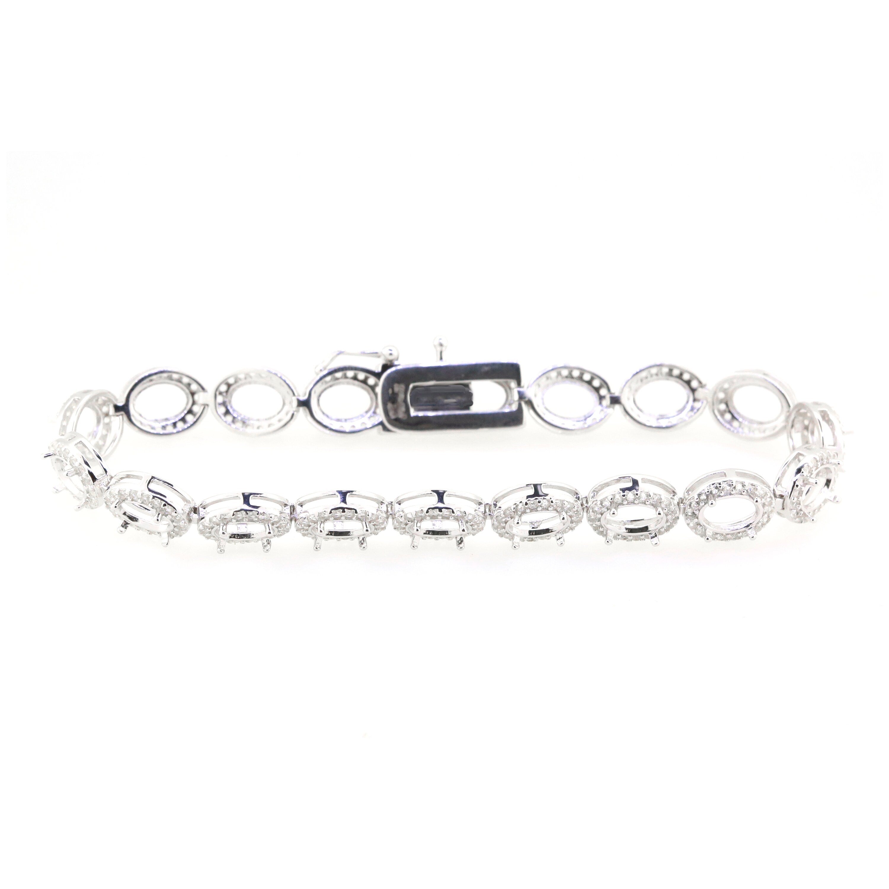 Sterling Silver Semi Mount Tennis Bracelet Setting with Oval 8x6mm Halo and White Topaz illustration