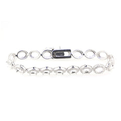 Sterling Silver Semi Mount Tennis Bracelet Setting with Oval Halo and White Topaz, stainless steel tongue for durability.