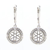 Sterling silver semi mount dangle earrings with white topaz halo and flower design.