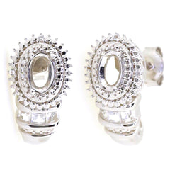 Sterling silver semi mount earrings setting with white topaz; oval 6x4mm stud halo design, handcrafted and made to order.