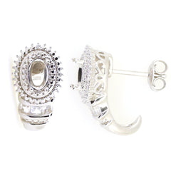 Sterling silver semi-mount earrings setting with halo design and white topaz, ideal for custom gemstones.