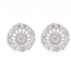 Sterling Silver Semi Mount Earrings Setting with White Topaz, Round RD 8x8mm Stud for Pearl Halo.