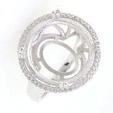 Sterling Silver Semi Mount Ring Setting with Round Halo Design, ideal for custom gemstone options.