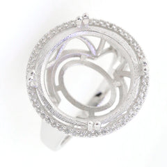 Sterling silver semi mount ring setting with round halo design for white topaz gemstone