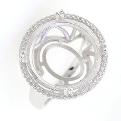 Sterling Silver Semi Mount Ring Setting with Round Halo Design, ideal for custom gemstone options.