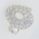 Sterling silver semi mount ring setting with twisted shank and double halo design featuring white topaz accents.
