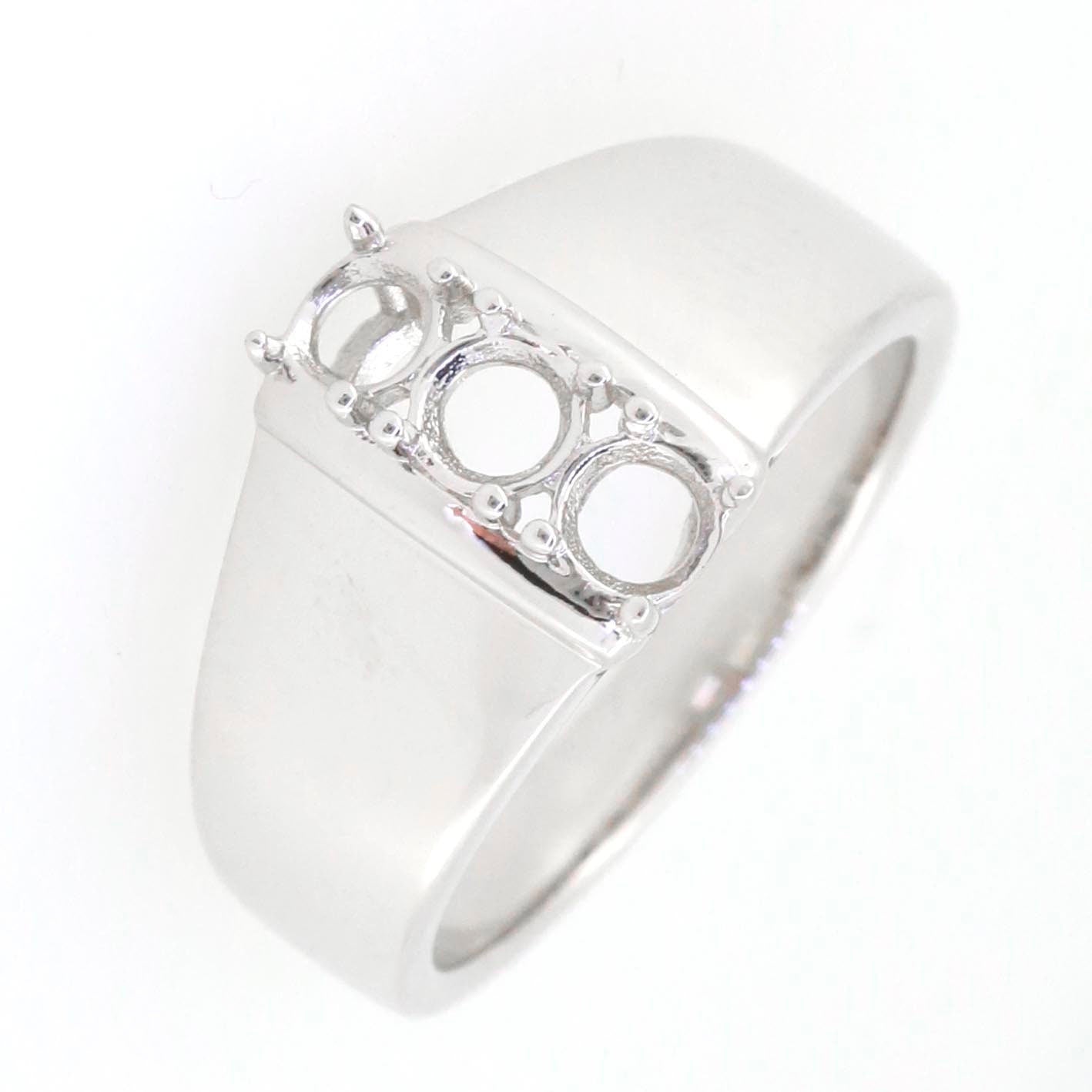 Men's sterling silver semi mount ring setting featuring round RD 4x4mm gemstone placeholders.